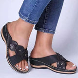 Roman Shoes Flat Retro Women's Sandals Beach Wedge Ladies Sweet Flower Sandals Solid Color Durable Soulier Sandalias