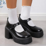 Women's Buckle Strap Platform Pumps Round Toe High Heels Mary Jane Shoes for Women 2023 New Elegant Black PU Leather Dress