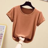 Popular Light Thin High Elastic Fashion Casual Round Collar Short Sleeve T-Shirt Brand High Quality Pure Cotton Women'S
