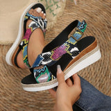 Women's Wedges Sandals Ladies Summer Casual Platform Fashion Open Toe Print Rome Sandals Female Beach Sandals Sandalias De
