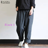 ZANZEA Autumn Striped Pants Women Casual Baggy Pant Turnip Long Pantalon Palazzo Lady Elastic Waist Harem