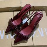 Breakj 2025 New Women's Shoes Red Bow Bows High Heels Tips Shallow Stumbling