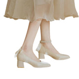 Breakj High Heel Wedding Shoes Women High Heel Bow Bridal Shoes 2025 Spring New Mary Jane Women's Shoes Square Single