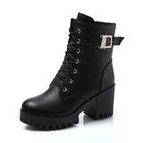 Hot Sale 2020 Brand Women Boots Lace Up Flat Biker Combat Wine Red Boots Shoes Buckle Woman botas Women Martin Boots Size