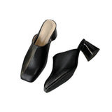Breakj Half Slippers Women Wear 2025 Autumn New Retro Soft Leather Thick Heel Drag Height