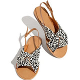 Leopard Sandals Summer Bowtie Ladies Ankle Strap Buckle Round Toe Denim Flat Female 2020 Footwear Plus