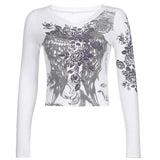 Harajuku Mall Gothic Graphic T Shirts Women Printed Grunge Basic Crop Top Tshirts 2000s Aesthetic Autumn Tee