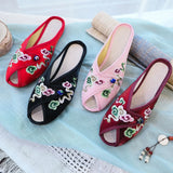 Breakj Embroidered Cloth Shoes Cloth Art Outside Wear Slippers Summer Cool Drag National Wind Retro Xiangyun Fish Mouth Women's