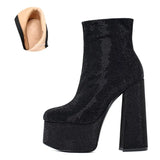 Leather Rhinestone Platform Ankle Bootswoman Shoes High Heels Sexy Super High Heel Round Toe Zip Boots Black