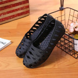 Ladies Summer Sandals Non-slip Comfortable Breathable Single Shoes Flat Round Toe Solid Color Hollow Mesh