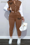 Pink Printed Baseball Coat Pants Two Piece Sets Spring Fall Outfits Womens Track Suits Casual Fashion Streetwear