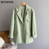 Casual Loose Single-breasted Mint Green Women Suit Blazer 2021 Spring Elegant Notched Collar Full Sleeve Female