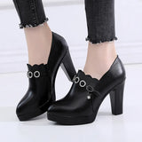 Autumn And Winter New Thick-Heeled Ultra-High-Heel Muffin Thick-Soled Waterproof Platform Single Shoes Deep Mouth Waterproof Platform Women's Leather