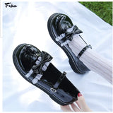 Shoes Women Flats Mary Janes Patent Leather Shoes Flower Lace Ruffle Round Toe Black Girls Retro Cosplay Kawaii