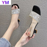 Crystal Slippers Summer Ladies Fashion Open Toe Shoes Slip on Ladies Office Shoes Slides Womens Sandals Zapatillas Mujer