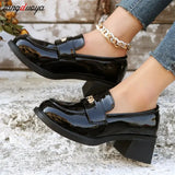 Janes Women Pumps Leather High Heels Loafers Vintage Block Heel Platform Shoes Slip-on Spring Autumn Oxford Pumps heels