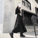 Women Sexy High Waist Harajuku Gothic Midi Long Punk Streetwear Ring Ribbon Loose Skirt Korean Tracksuit Black Vintage