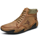 o'clock Autumn Leather Vintage Men Boots Fashion Street High-top Shoes Winter Warm Lined Handmade Lace-up Botas de