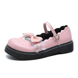 Shoes Women Flats Mary Janes Patent Leather Shoes Flower Lace Ruffle Round Toe Black Girls Retro Cosplay Kawaii