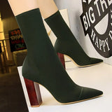 New Women Stretch Sock Boots Chunky Block Heels High Heels Spring Autumn Sexy High-Heeled Boots Pointed Womens