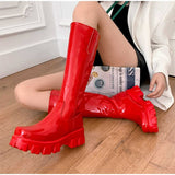 Women's Boots 2022 Fall/Winter New Women's Knee Boots PU Fashion Black Patent Leather Boots Platform Shoes Ladies Casual