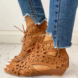 2022 Woman Summer Shoelaces Gladiator Boot Sandals Leisure Wedge Heel Comfort Women Shoes Plus Size 35-43 Zapatillas De