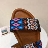 One Belt Sandals Women Summer 2022 Girl Sexy Cotton Fabric Zipper Gradiator Open-Toe Flat Rubber Outsole Shoes Size
