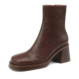 Breakj Comfortable Fashion Platform Ankle Boots Women's Thick Heel New Autumn And Winter Soft Leather Boots Retro Slim High-Heeled Martin