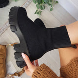 Shoes Woman Boots Sock Boots Women's Thick-soled Short Tube Breathable Plus Size 43 Boots Platform Booties