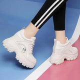 Black Chunky Sneakers Women Spring Autumn Thick Bottom Dad Shoes Woman Fashion PU Leather Platform Sneakers