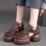 Heel Thick Bottom Tou Hollow Women's Sandals Round Head Buckle Type Seam High Heel Women's