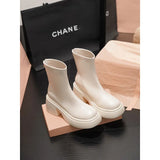 Breakj Short Boots Girl Pine Cake Thick Bottom Small Man Height Elastic Thin Boots Thin