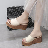 Breakj And Slippers Women Simple Solid Color 7Cm Word Cool Drag Out Of The Street Fashion Large-Size Slippers To Increase The High Loose Cake