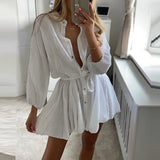 Fashion Elegant Commuting V-neck Dress Sexy Sweet Solid Color Ruffle Dress Office Ladies Elegant Straight Long Sleeve