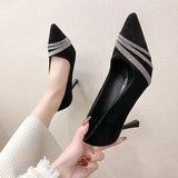 High Heels, Women's Tips, Fall 2023, New Fashion Water Drill, Shallow Single Shoes, Black Workplace Women's