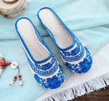 Breakj Blue And White Porcelain National Wind Beef Tendon Bottom Leisure Walk Summer Sandals Embroidered Shoes