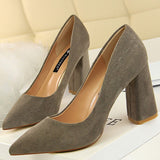 Shoes Thick Heel Woman Pumps Suede Women Heels Office Shoes Pointed Toe High Heels Wedding Shoes Female Heel