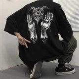 Girls Harajuku Loose Short Sleeve Women T-shirts Devil Star Hand Print Women T Shirt Crew Neck Lady T-shirt Top