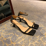 Breakj Summer New Fashion Korean Version Simple One-Line Buckle High Heel Sandal Fine Heel Women's