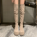 Suede Girls In Maillard Knee-Length Boots, A Small One With Thick Soles, A Large Tube Circumference, Thick Legs And Fat Mm Long