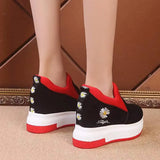 Platform Wedges Casual Female Sneakers 2022 Women Comfortable Shallow Rubber Vulcanize Shoes Black Autumn Loafers 10cm