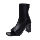 Short Boots 2023 Autumn And Winter New Clip Toe Breathable Elastic Sleeve Fish Mouth Thick Heel Sandals Show Thin Women's
