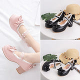 Girls Sweet Lolita Ruffles Bowknot Lace Bridal Wedding Shoes Women High Heel Bordered Princess Dress Men Pink Plus Size