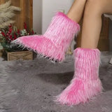 Size 2025 Autumn And Winter New Lady's Mid-Clinity Fashion Boots Lattice Boots Warmed Round