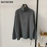 Thick Turtleneck Zippers Women Sweaters Jumpers for Women 2021 Autumn Winter Loose Full Sleeve Female Knitted