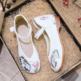 Breakj Women's Embroidered Shoes Single Shoes Flower Cloth Shoes Women's Cheongsam Shoes With Buckle White Red Black Shoes