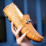 Leather Men Shoes Luxury Brand Casual Slip on Formal Loafers Men Moccasins Italian Black Blue Male Driving Shoes