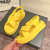Women's Sandals Casual 2023 Summer Straight Buckle Open Toe Rubber Sole PU Solid Beach Fashion Sandals