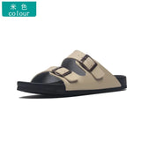 Summer Men Cork Slippers PU Leather Men's Sandals Fashion Flip Flops For Men Black Mule Clogs Slippers Footwear