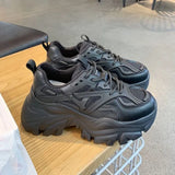 Breakj Black Sneakers Women's 2026 Spring New Pine Cake Lace Casual Single Shoes Fashion Old Dad